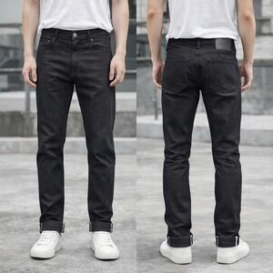The Unbranded Brand UB444 Tight Fit Black Stretch Selvedge Raw Denim Jeans 31